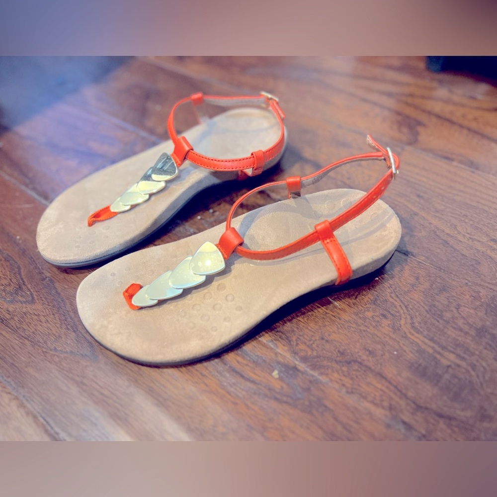 Vionic sandals. Orange with gold accents. Size 7 1/2.  Podiatrist designed.